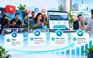 Illustration showing how YouTube content can build trust, attract enquiries, and help businesses acquire customers.