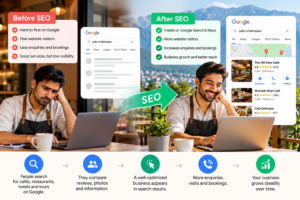 A Dehradun café owner's journey from low Google visibility to better search presence through local SEO.